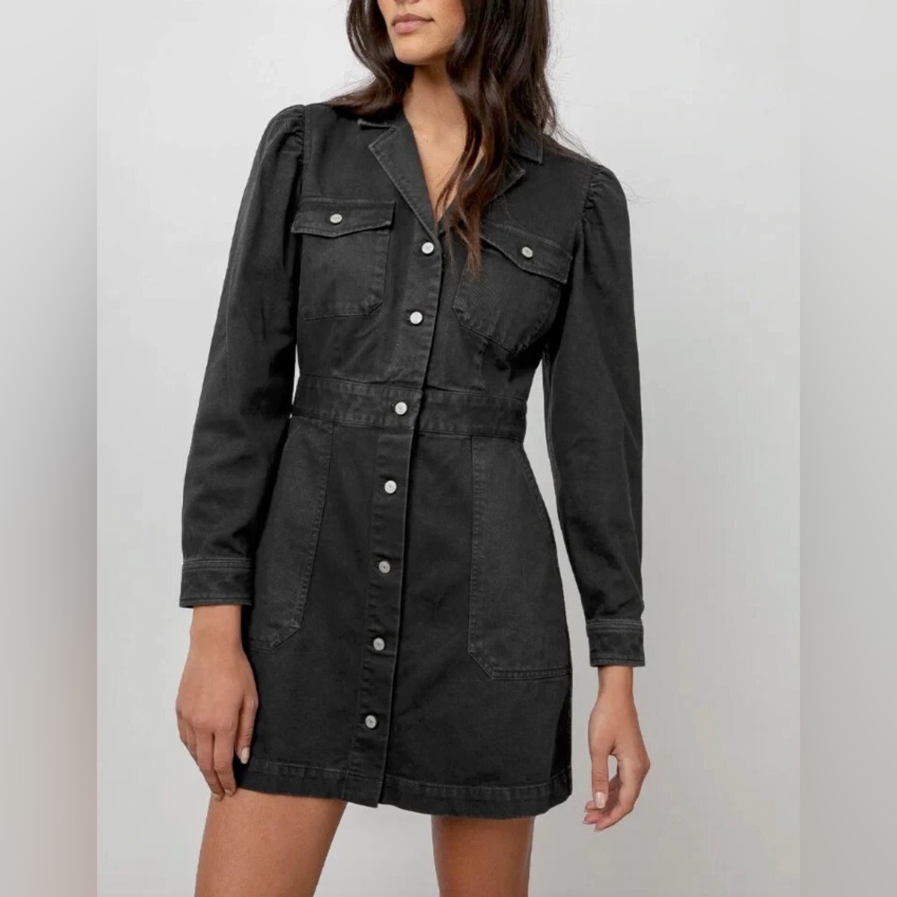 RAILS Lisette Mini Denim Utility Dress Carbon Edgy Chic Heavyweight Gunmetal - Picture 1 of 6